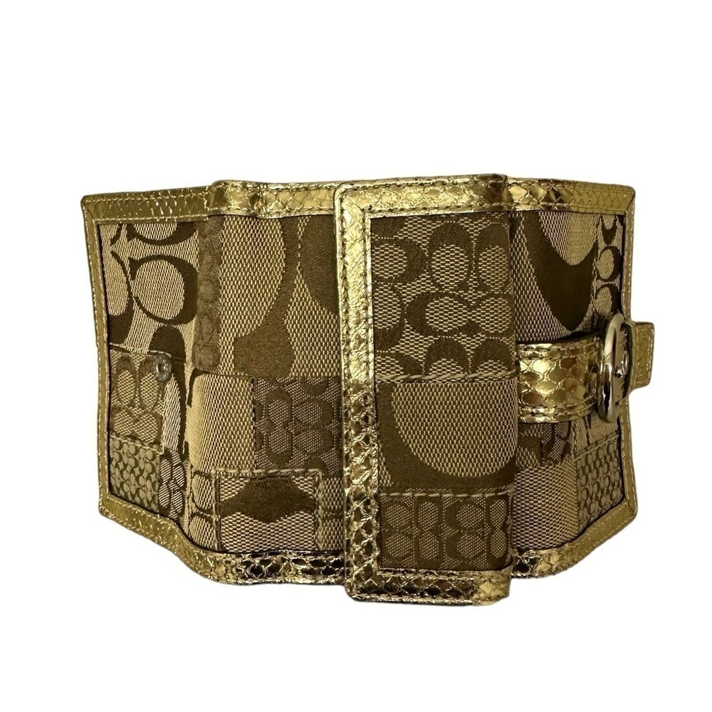 Coach Signature Patchwork Snakeskin Mini Wallet In Khaki/Gold RARE New With Tags - Picture 13 of 15